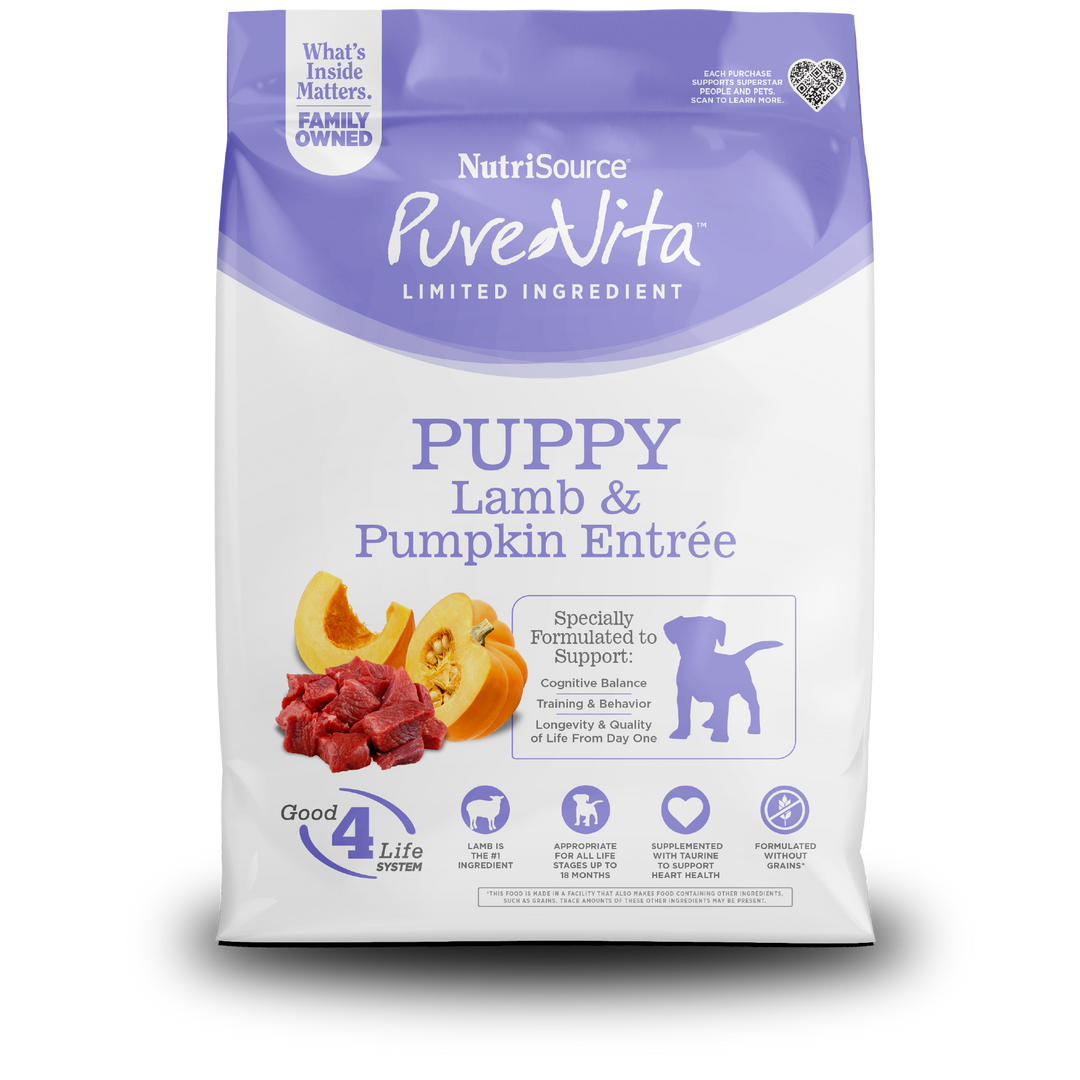 NutriSource PureVita - Chiot Agneau et Citrouille - Nourriture Sèche à Ingrédients Limités Sans Grains pour Chiens