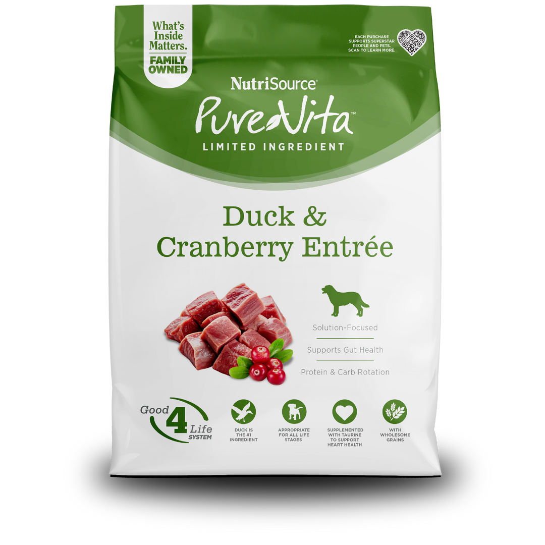 NutriSource PureVita - Chien Canard et Canneberge - Nourriture Sèche à Ingrédients Limités pour Chiens