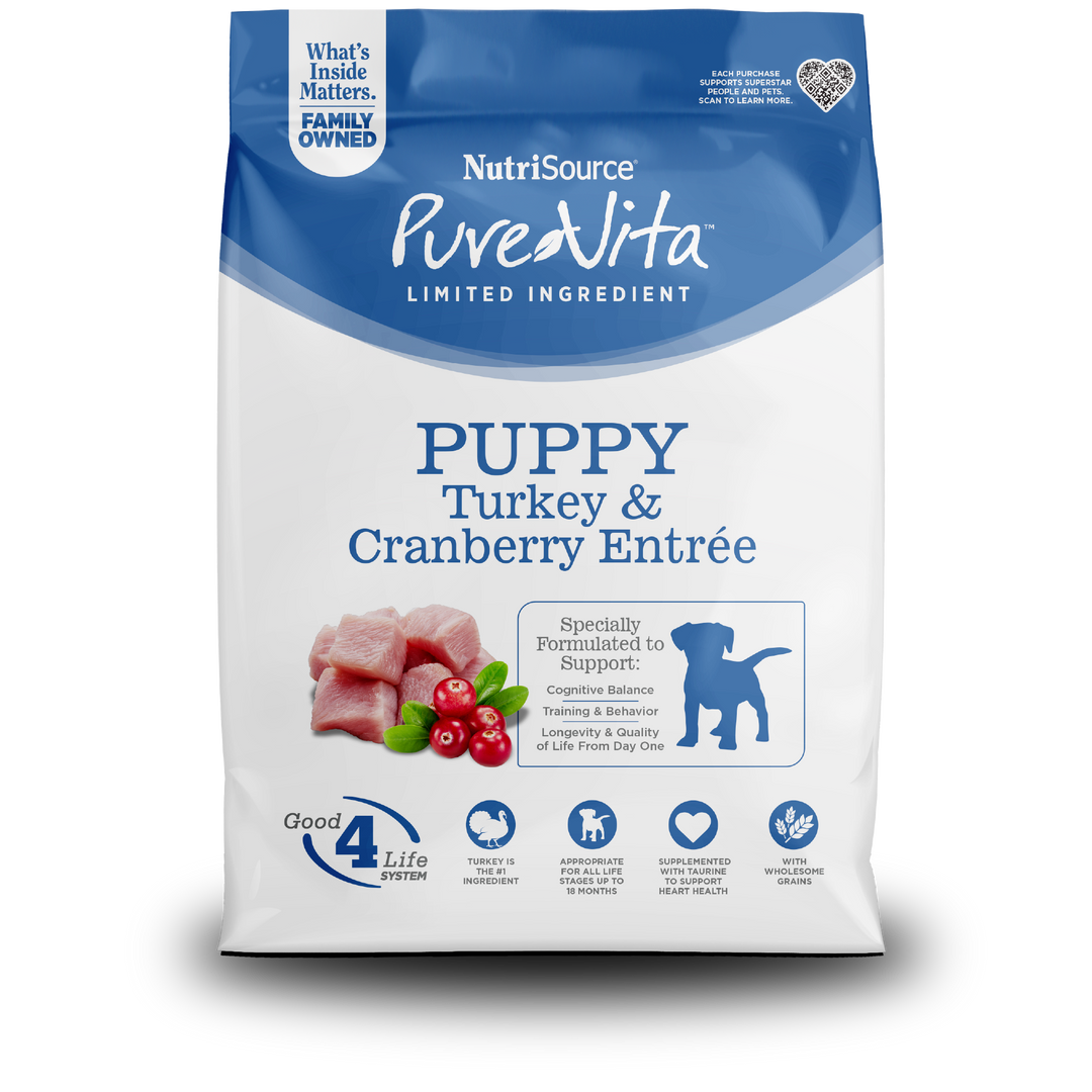 NutriSource PureVita - Chiot Dinde et Canneberge - Nourriture Sèche à Ingrédients Limités pour Chiens
