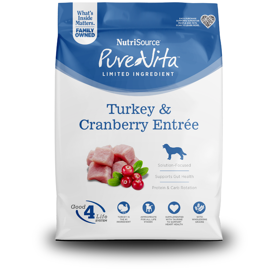 NutriSource PureVita - Chien Dinde et Canneberge - Nourriture Sèche à Ingrédients Limités pour Chiens