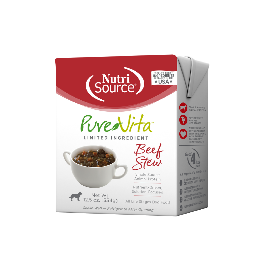 NutriSource PureVita - Chien Ragoût de Boeuf à Ingrédients Limités - Nourriture Humide pour Chiens en Tetra Pak