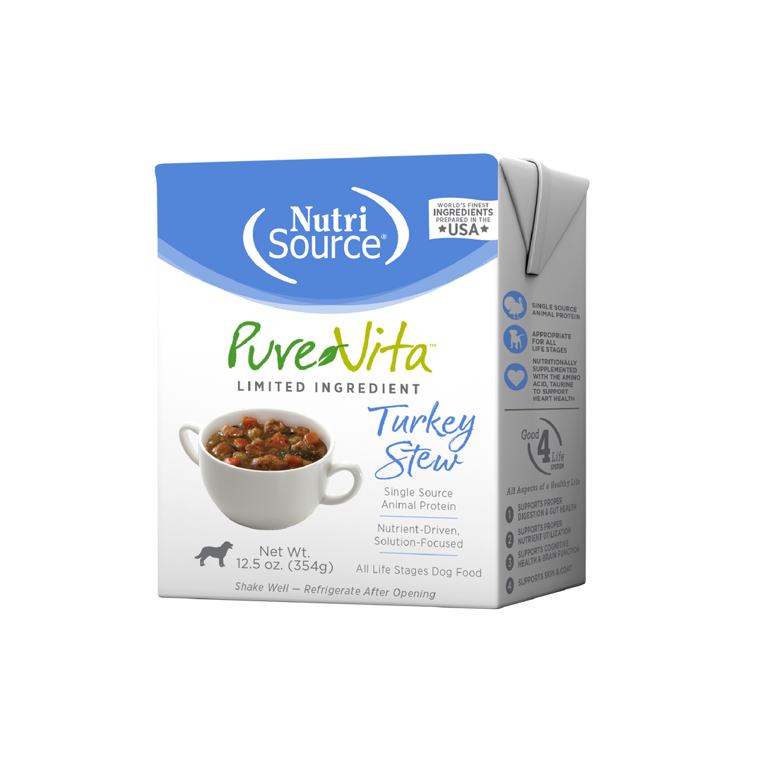 NutriSource PureVita - Chien Ragoût de Dinde à Ingrédients Limités - Nourriture Humide pour Chiens en Tetra Pak