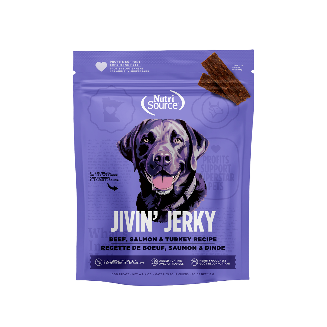 NutriSource - Jerky de Boeuf, Saumon et Dinde - Gâteries Tendres Sans Grains pour Chiens