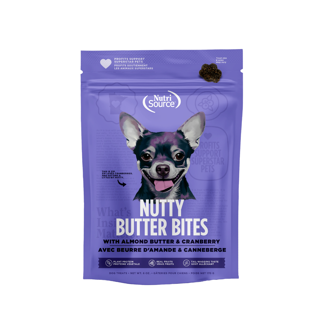 NutriSource Nutty Butter Bites - Beurre d'Amande et Canneberge - Gâteries Sans Grains pour Chiens