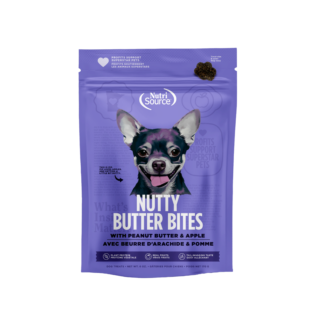 NutriSource Nutty Butter Bites - Beurre d'Arachide et Pomme - Gâteries Sans Grains pour Chiens