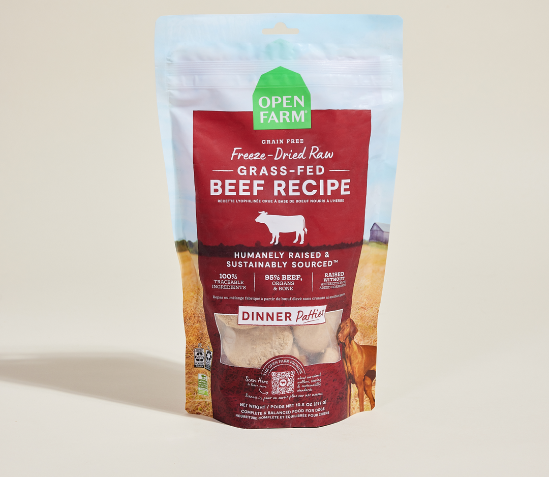Open Farm - Chien Galettes de Boeuf Nourri à l'Herbe - Nourriture Sèche Lyophilisée Sans Grains pour Chiens