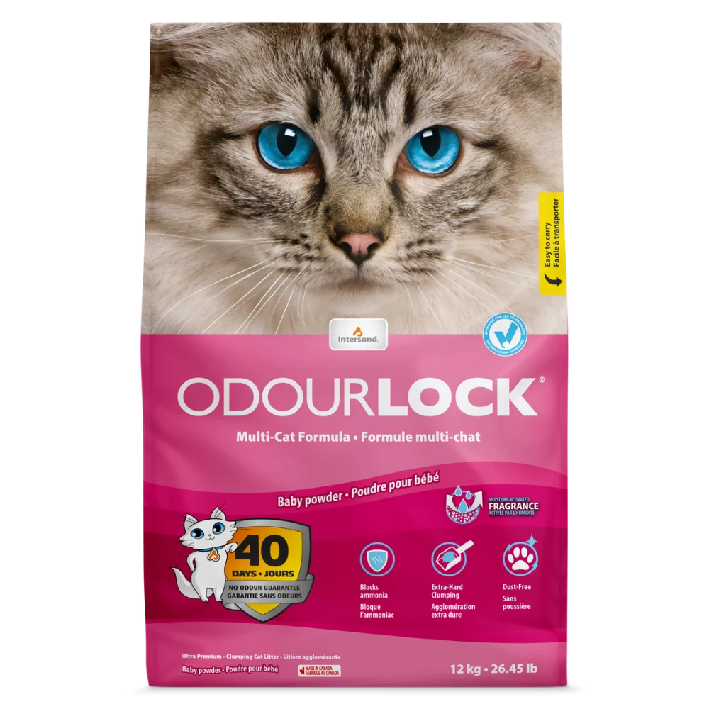Intersand OdourLock - Parfum de Poudre de Bébé - Litière Agglomérante pour Chats