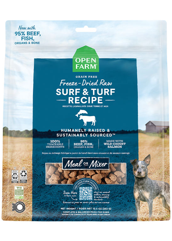 Open Farm Lyophilisé - Bouchées de Terre et Mer - Nourriture Sèche Sans Grains pour Chiens