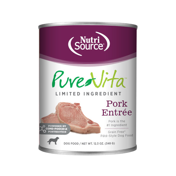 NutriSource PureVita - Pâté Porc - Nourriture Humide Sans Grains à Ingrédients Limités pour Chiens en Tetra Pak
