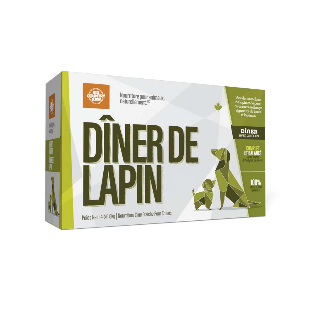 Big Country Raw - Dîner de Lapin - Nourriture Crue Congelée pour Chiens