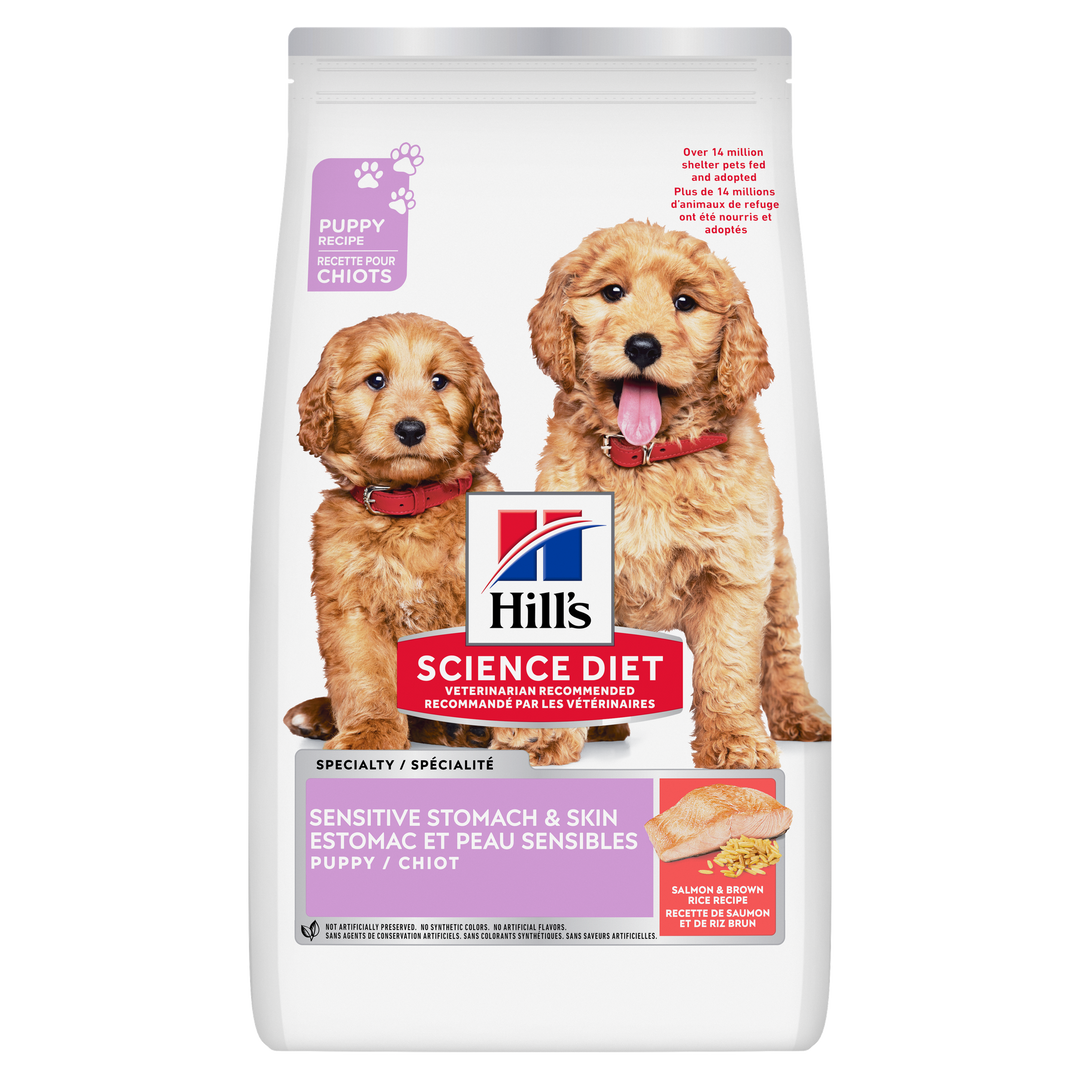Hill's Science Diet - Estomac et Peau Sensibles, Saumon et Riz Brun - Nourriture Sèche pour Chiots