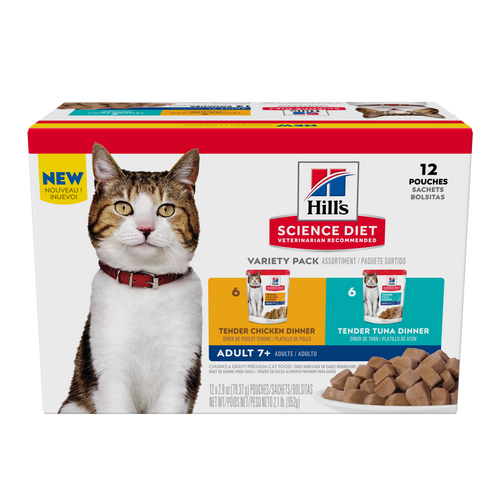 Hill's Science Diet - Chat Senior 7+ Assortiments de Poulet et Thon en Sauce, Boîte de 12 - Nourriture Humide pour Chats en Sachet