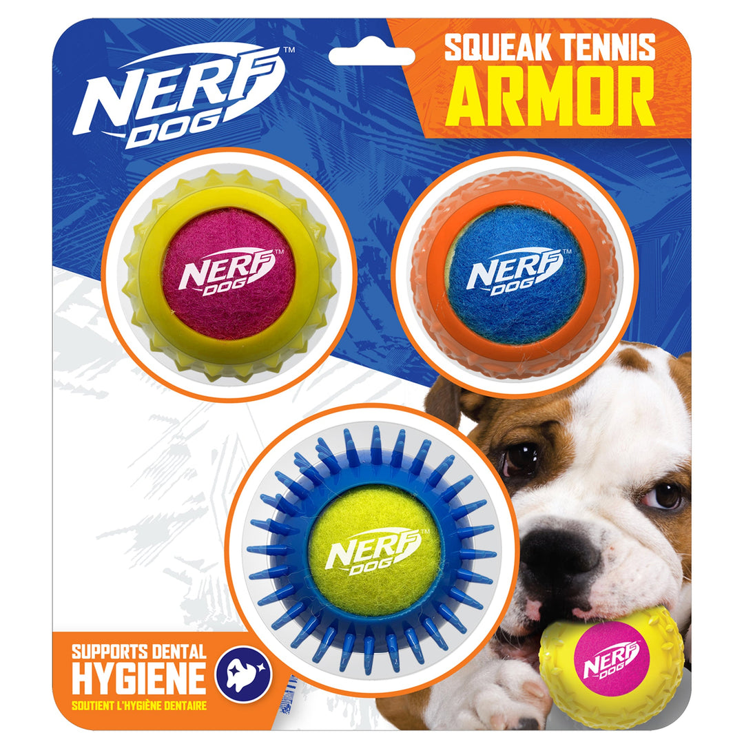 Nerf Dog - Balles de Tennis Armor Couinantes 6.3 cm - Jouet à Lancer et à Rapporter pour Chiens