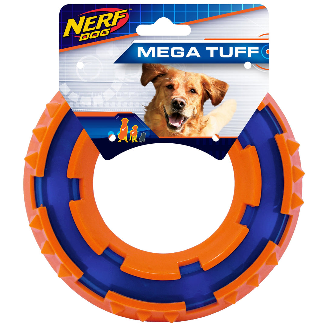 Nerf Dog - Anneau Bicolore à Crampons en TPR 15.2 cm - Jouet à Lancer et à Rapporter pour Chiens