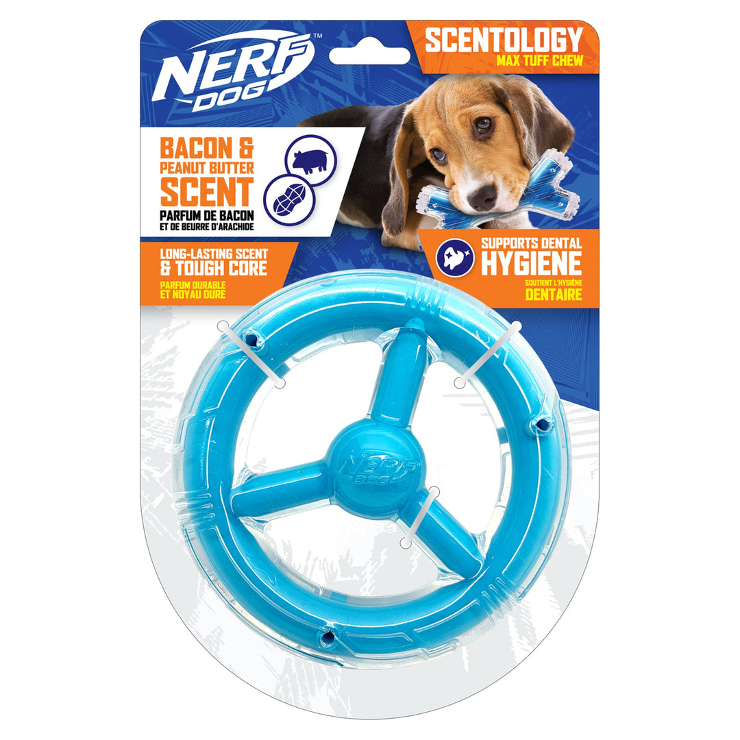 Nerf Dog - Anneau d'Orbite Parfumé au Bacon et Beurre d’Arachide 16.5 cm - Jouet à Mâcher en TPR avec Noyau Solide pour Chiens