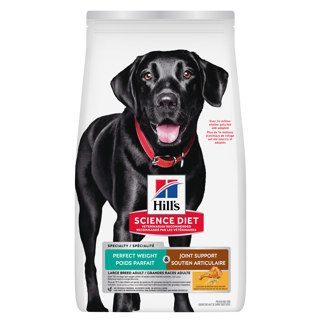 Hill's Science Diet - Poids Parfait et Soutien Articulaire (Perfect Weight & Joint), Poulet et Riz Brun - Nourriture Sèche pour Chiens de Grandes Races