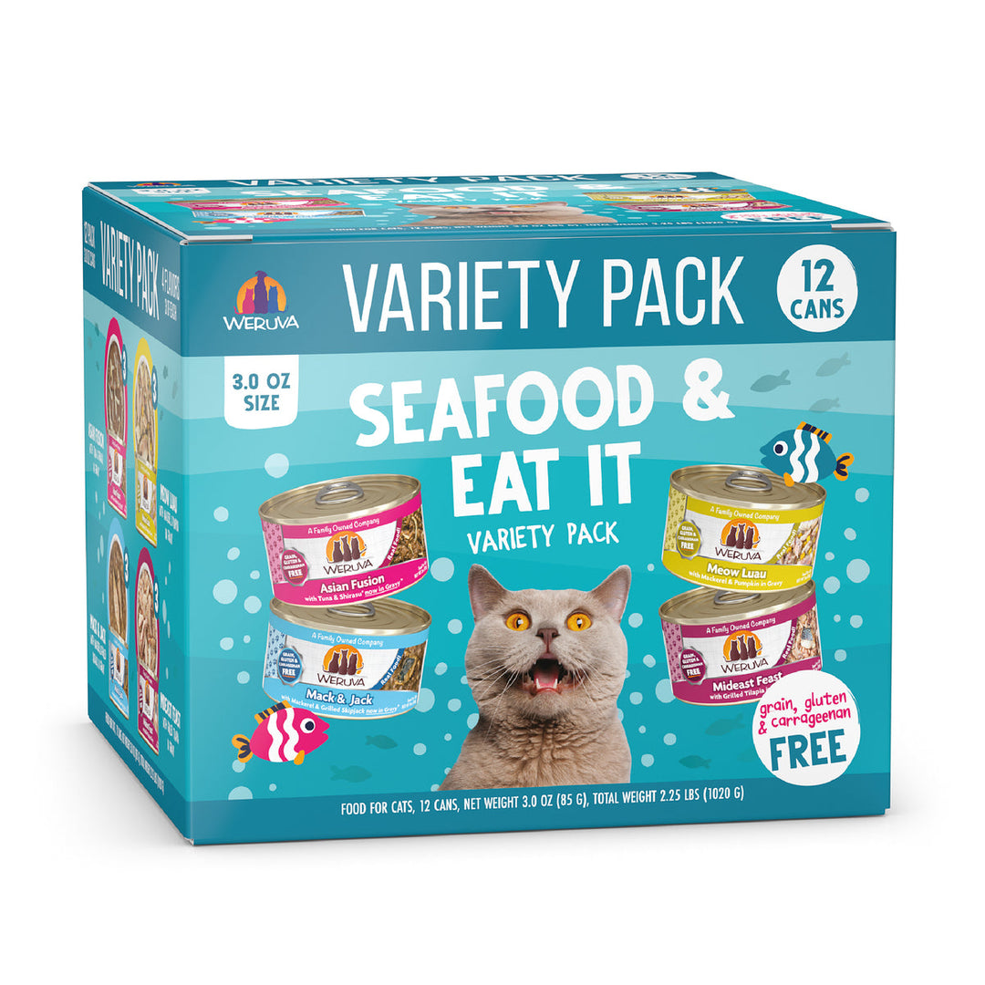 Weruva - Chat "Seafood & Eat It!" - Assortiments de 12 x 156 g - Nourriture Humide Sans Grains pour Chats
