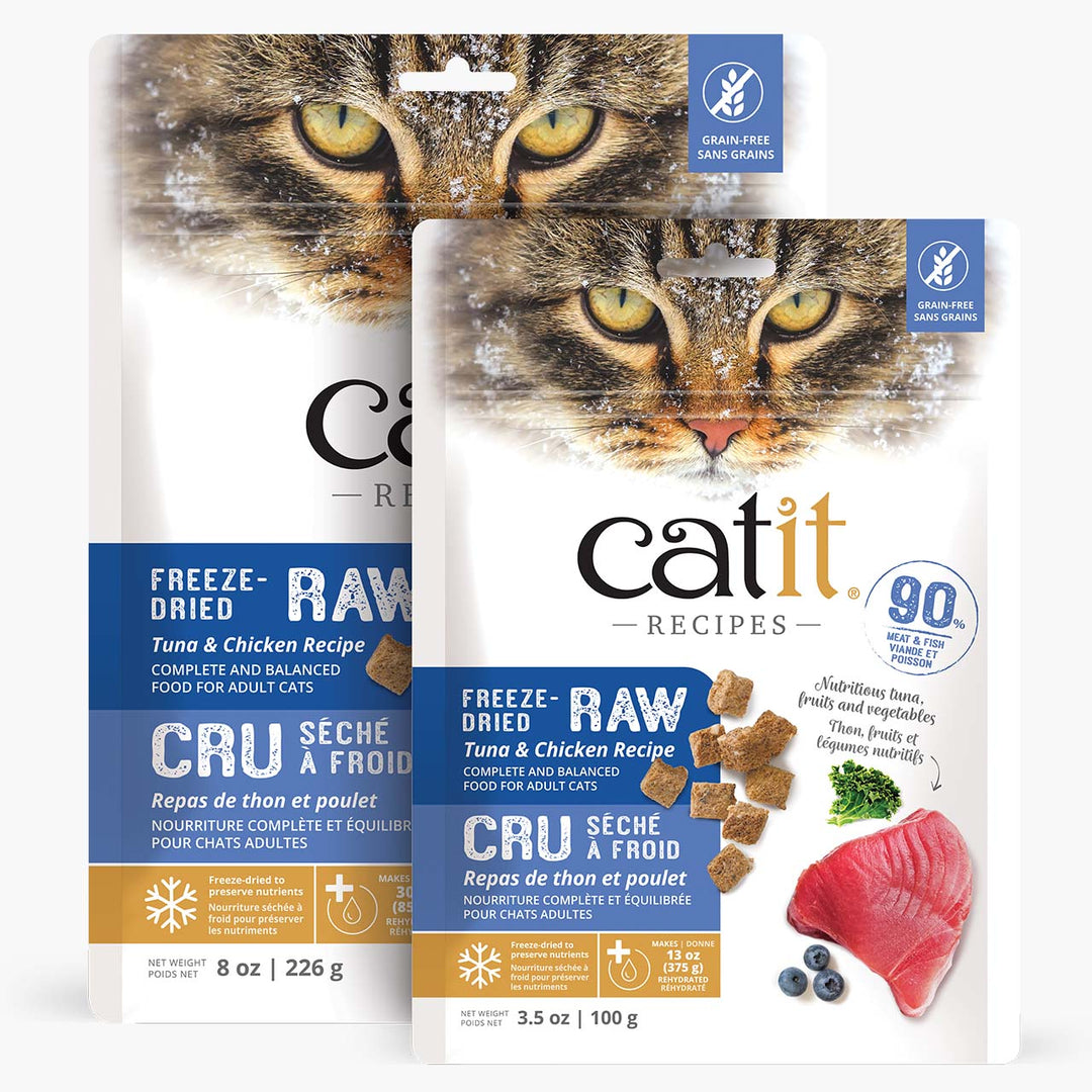 Catit Lyophilisé - Thon et Poulet avec Fruits et Légumes - Garniture ou Nourriture Sèche Sans Grains pour Chats