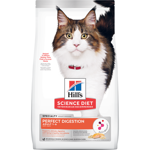 Hill's Science Diet - Digestion Parfaite (Perfect Digestion), Saumon et Riz Brun - Nourriture Sèche pour Chats Adultes 1-6 Ans