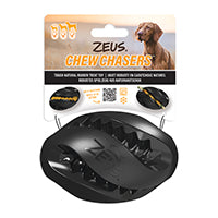 Chewchasers Zeus - Ballon de Rugby Noir 12.5 cm - Jouet ou Distributeur de Gâteries en Caoutchouc pour Chiens