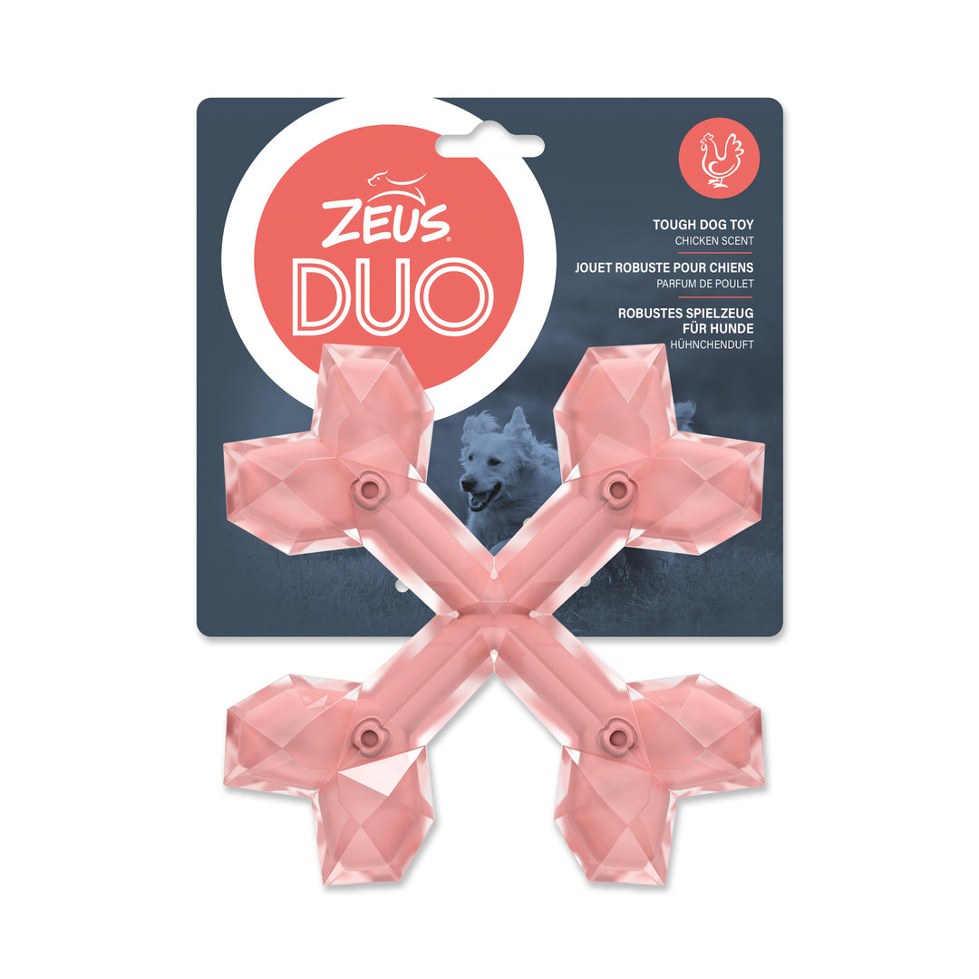 ZEUS DUO Jouet Chien Os Croisés Parfun Poulet 6" Corail