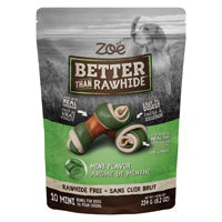 Zoë Better Than Rawhide - Mini Os Saveur de Menthe - Gâteries Sans Cuir Brut pour Chiens