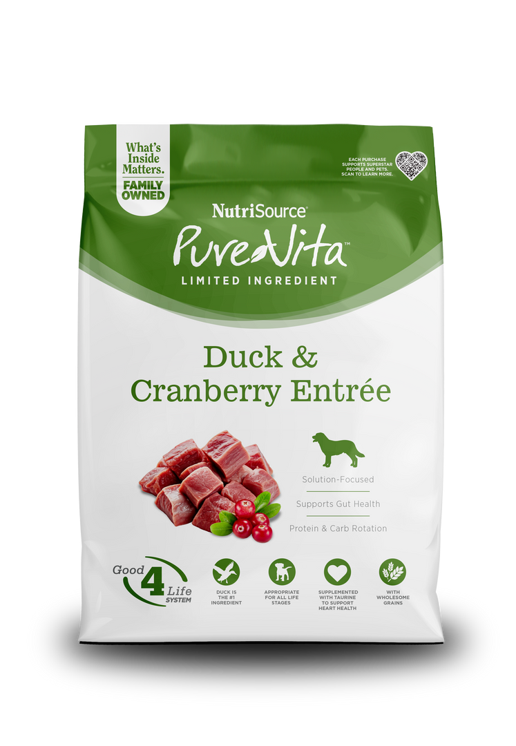 NutriSource PureVita - Chien Canard et Canneberge - Nourriture Sèche à Ingrédients Limités pour Chiens