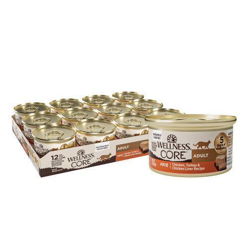 Wellness Core - Pâté de Poulet, Dinde et Foie de Poulet - Nourriture Humide Sans Grains pour Chats Adultes