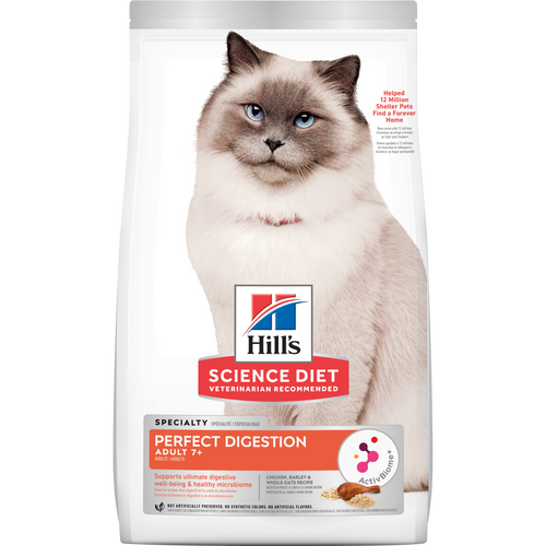 Hill's Science Diet - Digestion Parfaite (Perfect Digestion), Poulet et Orge - Nourriture Sèche pour Chats Adultes 7+ Ans