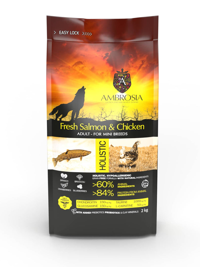 Ambrosia - Poulet et Saumon - Nourriture Sèche avec Sans Grains pour Chiens Adultes de Minis et Petites Races