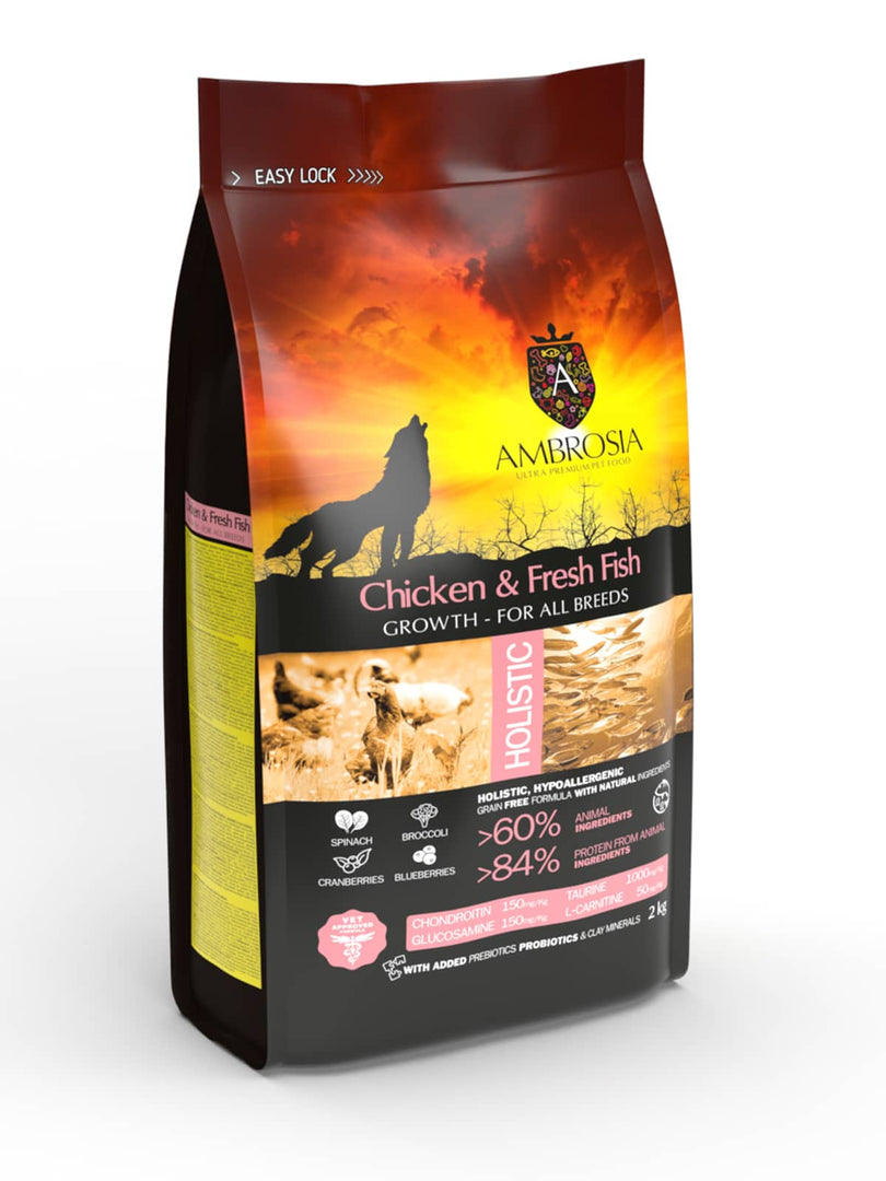 Ambrosia - Poulet et Poisson - Nourriture Sèche avec Sans Grains pour Chiots