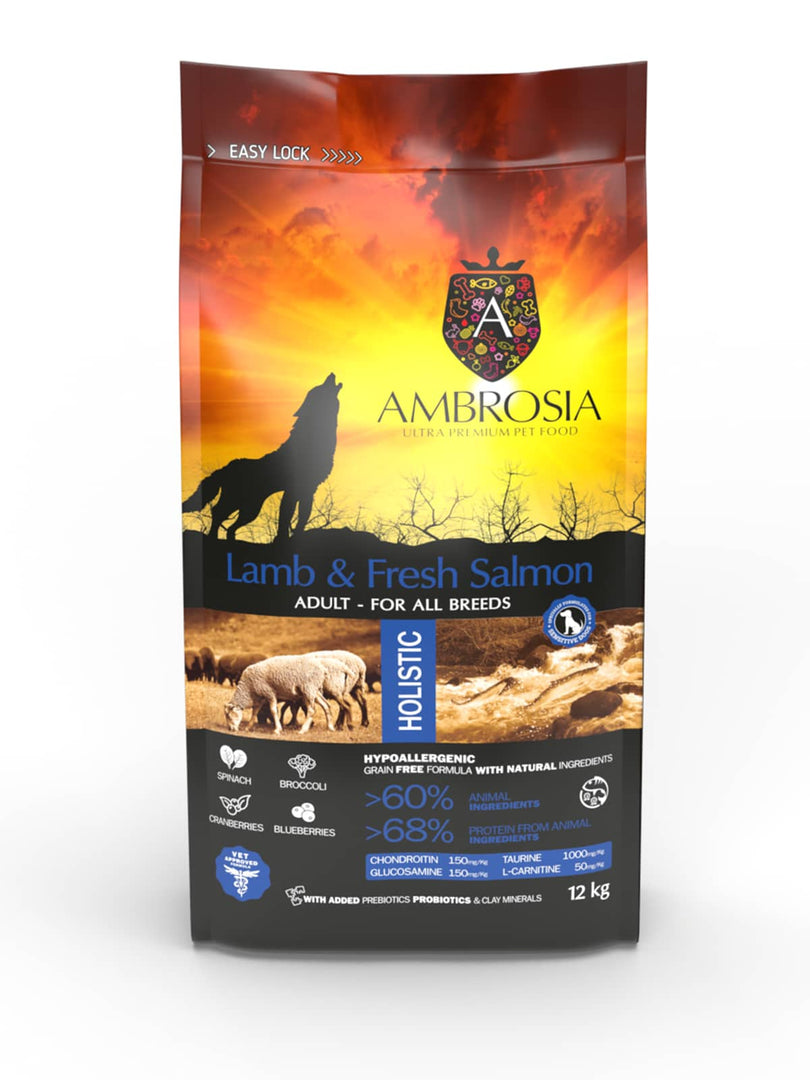Ambrosia - Agneau et Saumon - Nourriture Sèche avec Sans Grains pour Chiens Adultes