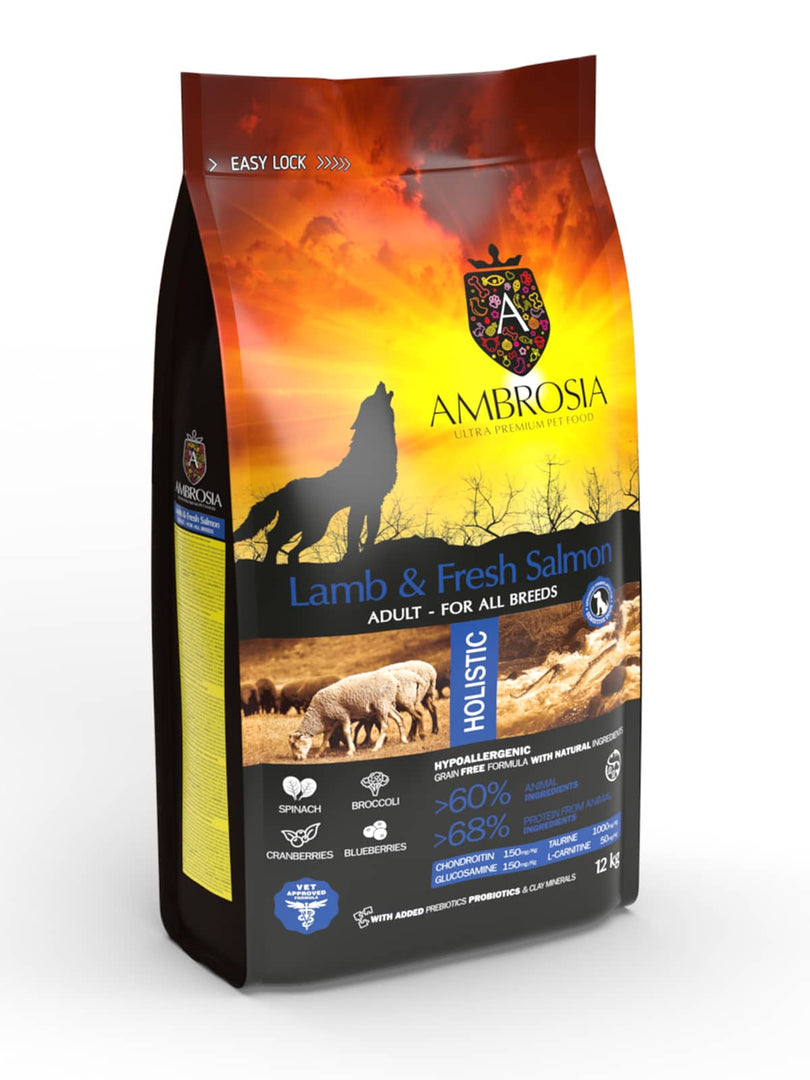 Ambrosia - Agneau et Saumon - Nourriture Sèche avec Sans Grains pour Chiens Adultes