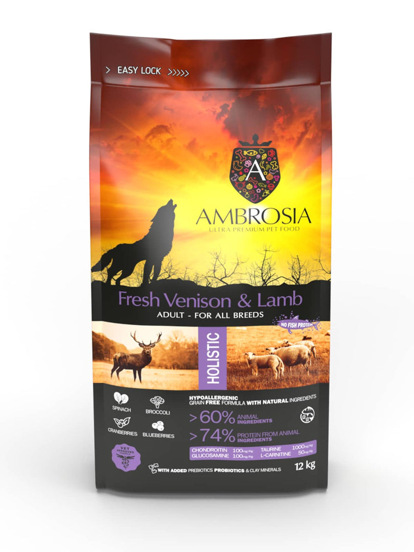 Ambrosia - Agneau et Venaison - Nourriture Sèche avec Sans Grains pour Chiens Adultes