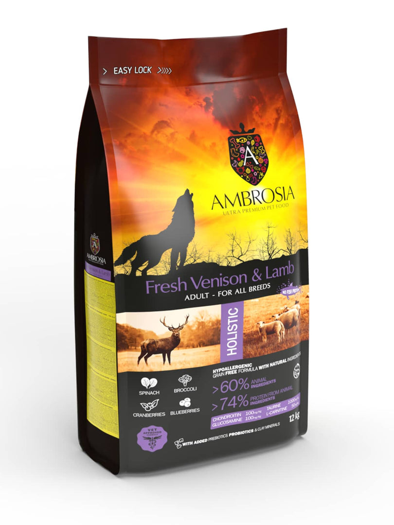 Ambrosia - Agneau et Venaison - Nourriture Sèche avec Sans Grains pour Chiens Adultes