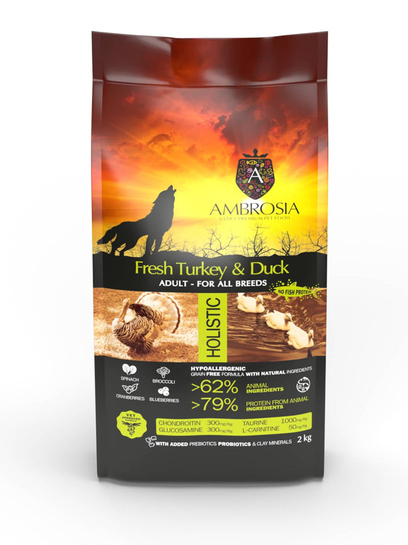 Ambrosia - Dinde et Canard - Nourriture Sèche avec Sans Grains pour Chiens Adultes