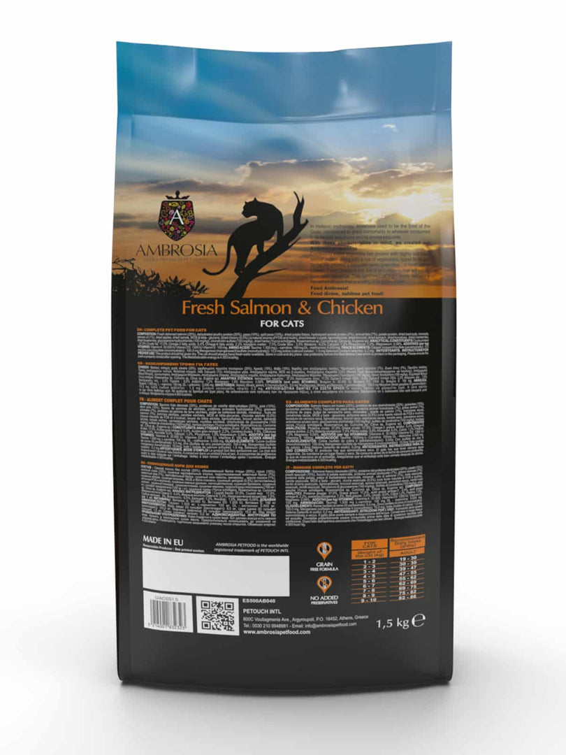Ambrosia - Saumon et Poulet - Nourriture Sèche Sans Grains pour Chats Stérilisés