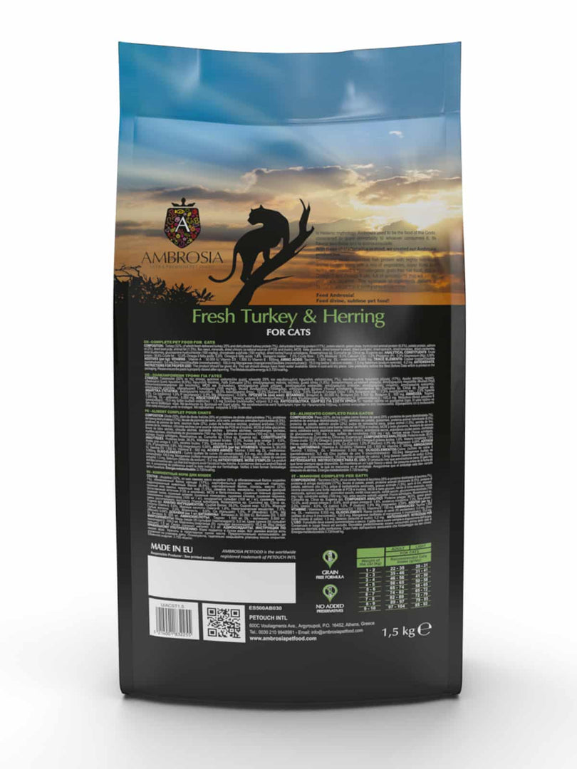 Ambrosia - Dinde et Hareng - Nourriture Sèche Sans Grains pour Chats Stérilisés