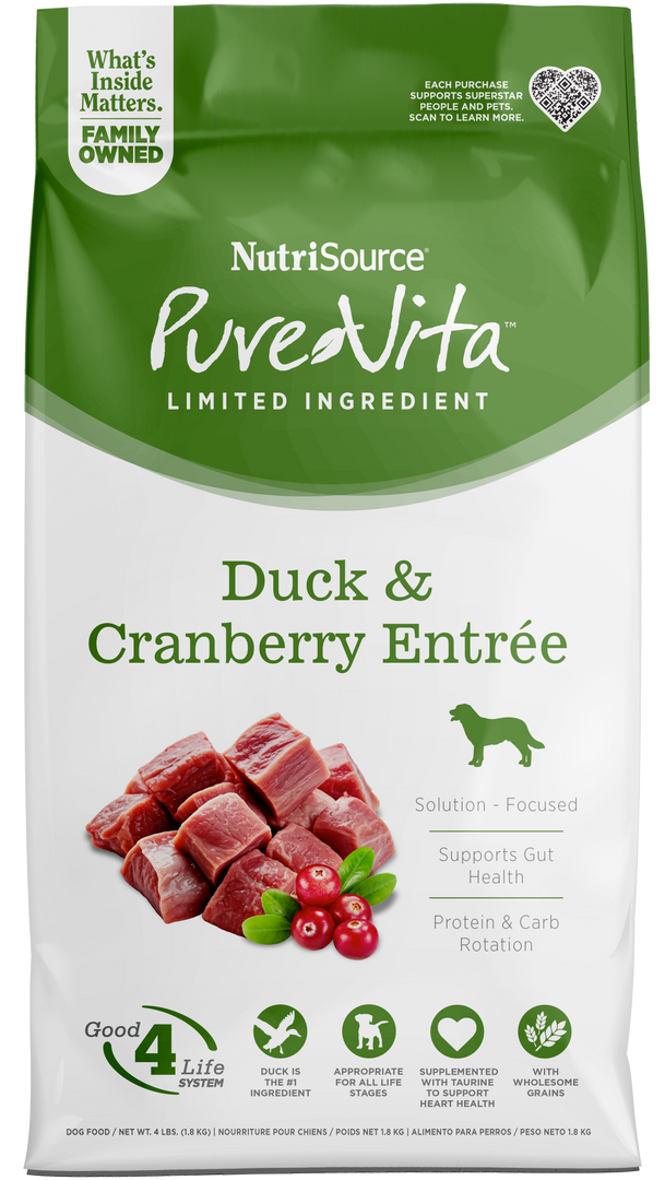 NutriSource PureVita - Chien Canard et Canneberge - Nourriture Sèche à Ingrédients Limités pour Chiens
