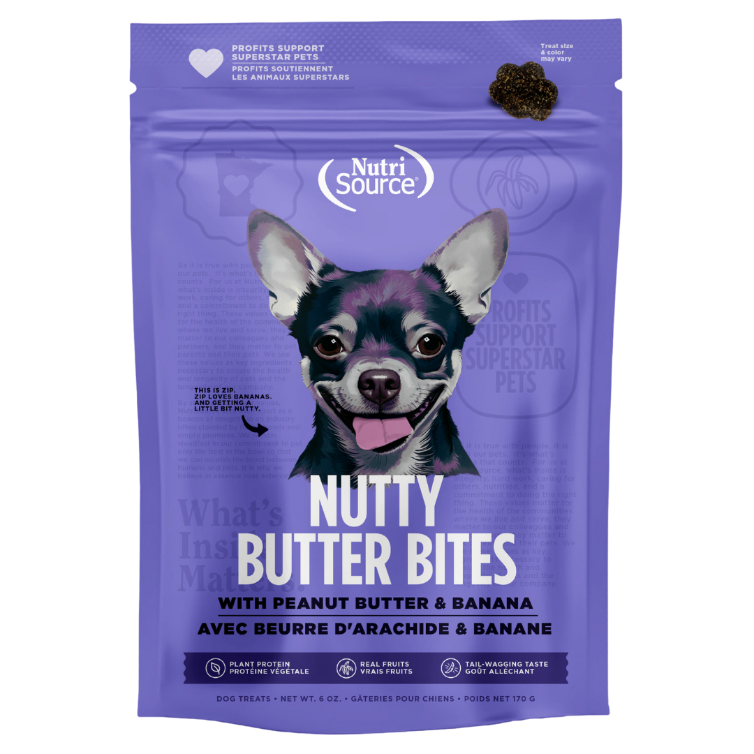 NutriSource Nutty Butter Bites - Beurre d'Arachide et Banane - Gâteries Sans Grains pour Chiens