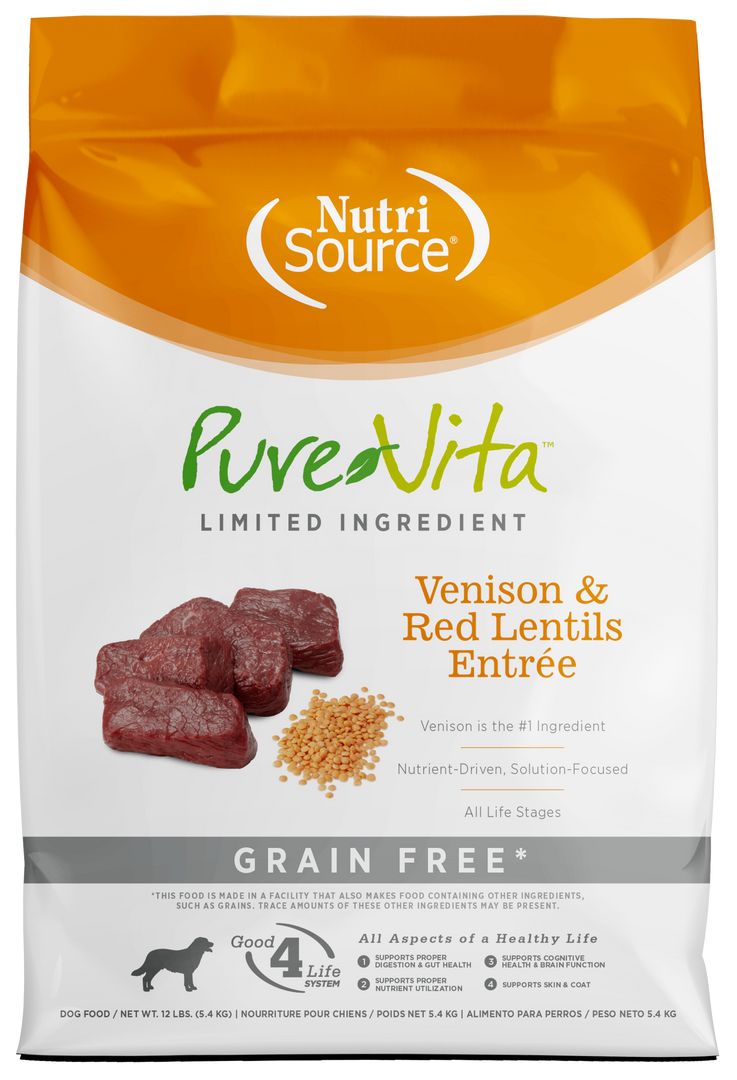 NutriSource PureVita - Chien Venaison et Lentilles - Nourriture Sèche à Ingrédients Limités Sans Grains pour Chiens