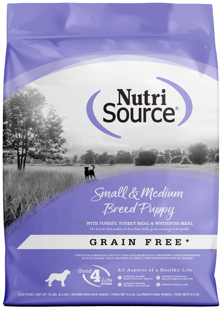 NutriSource - Chiot Petite et Moyenne Race Dinde et Poisson Blanc - Nourriture Sèche Sans Grains pour Chiens