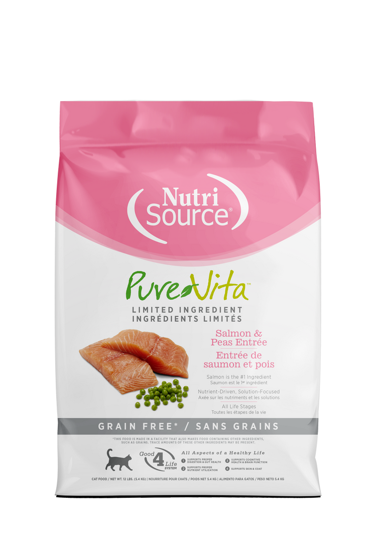 NutriSource PureVita - Chat Saumon et Pois - Nourriture Sèche à Ingrédients Limités Sans Grains pour Chats