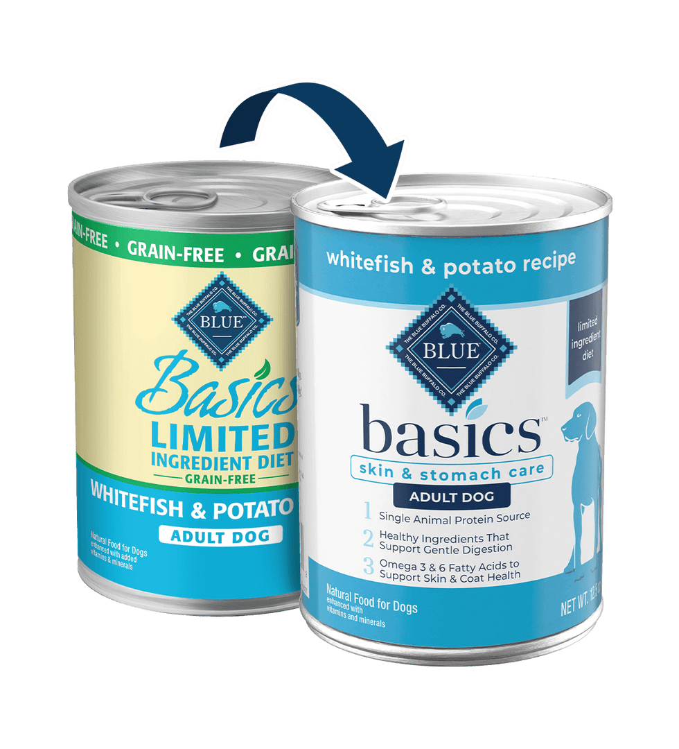 Blue Basics - Chien Poisson Blanc et Pomme de Terre à Ingrédients Limités - Nourriture Humide Sans Grains pour Chiens
