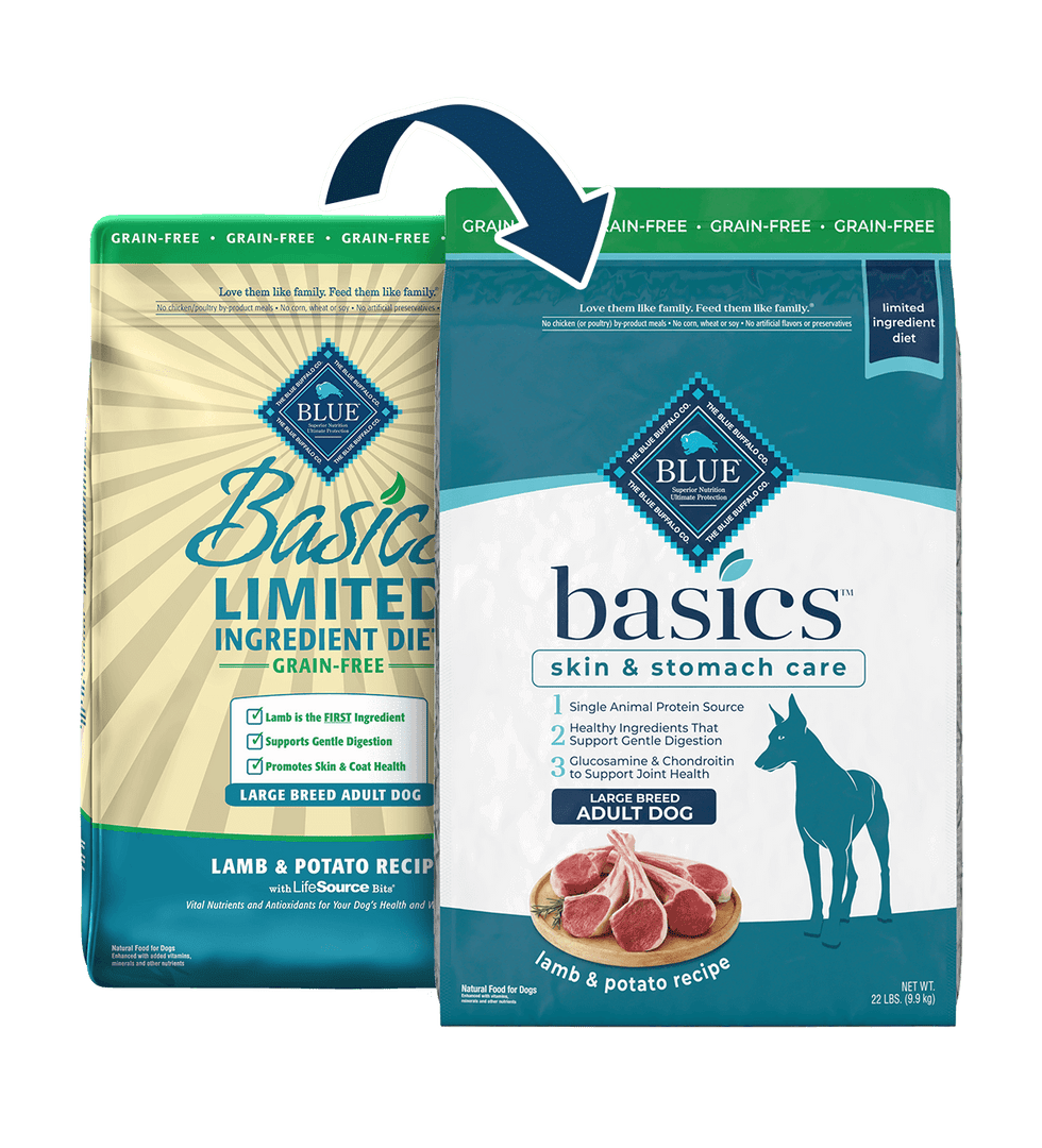 Blue Basics LID - Agneau et Pomme de Terre - Nourriture Sèche Sans Grains à Ingrédients Limités avec Bouchées LifeSource pour Chiens Adultes de Grandes Races