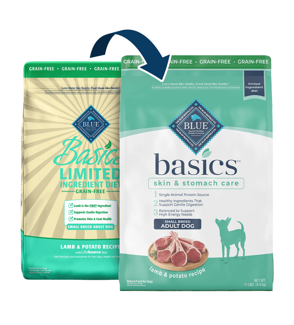 Blue Basics - Chien Adulte Petite Race Agneau et Pomme de Terre - Nourriture Sèche à Ingrédients Limités Sans Grains pour Chiens