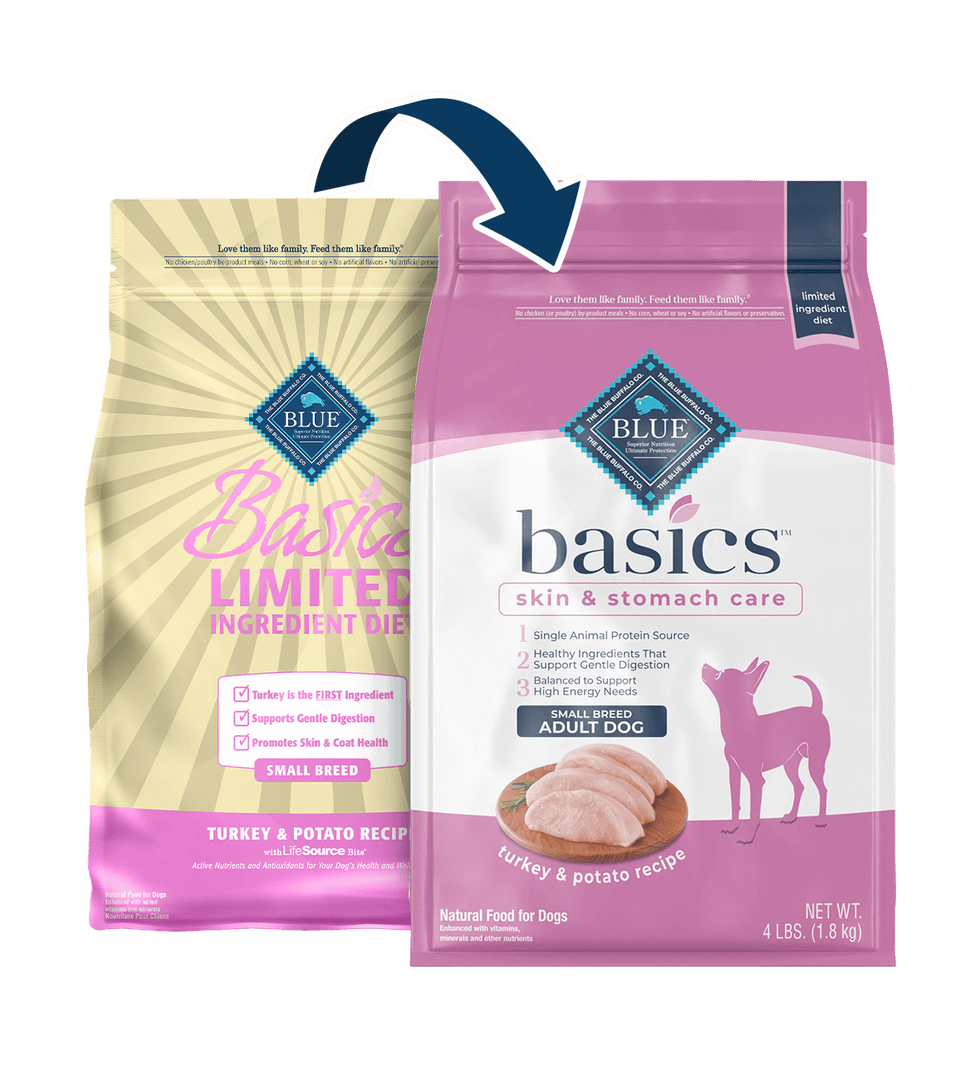 Blue Basics - Chien Adulte Petite Race Dinde et Pomme de Terre - Nourriture Sèche à Ingrédients Limités Sans Grains pour Chiens