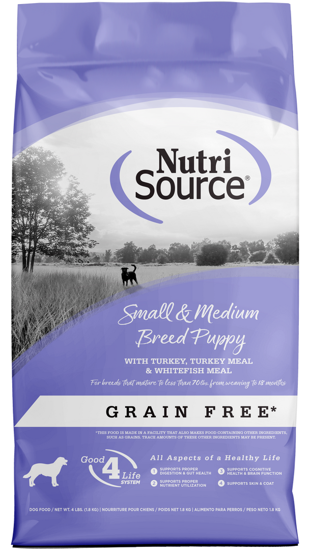 NutriSource - Chiot Petite et Moyenne Race Dinde et Poisson Blanc - Nourriture Sèche Sans Grains pour Chiens