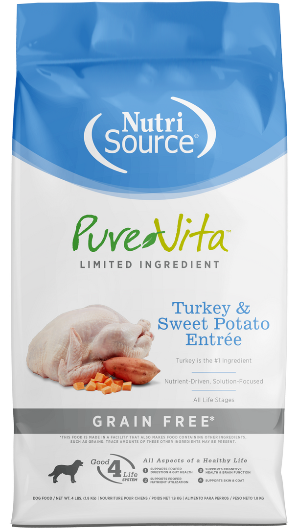 NutriSource PureVita - Chien Dinde et Patate Douce - Nourriture Sèche à Ingrédients Limités Sans Grains pour Chiens