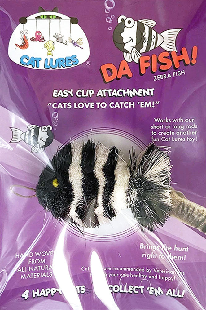 Cat Lures - Leurre Poisson Zèbre pour Tige Agace-Chat, 3.5" - Jouet pour Chats
